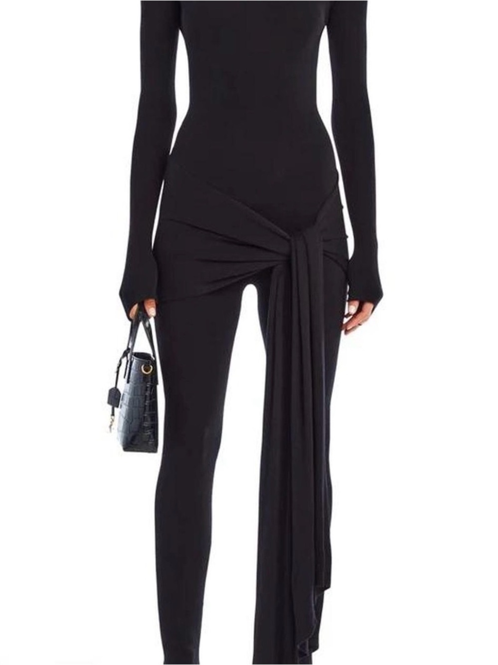 SER.O.YA Black Long-Sleeve Draped Tie-Waist Jumpsuit